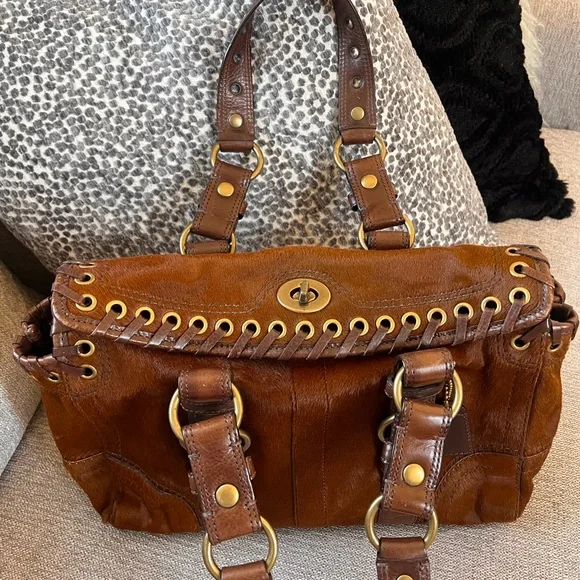 Coach Rare Limited Chelsea Abbey Calf Hair Satchel Brown Leather Laced Bag - Picture 4 of 11